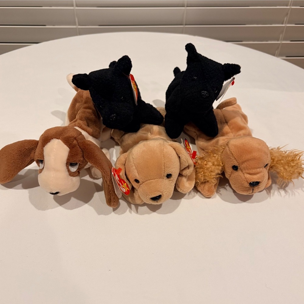 Ty Beanie Babies Dog Lot of 5 Tracker Fetch Spunky Scottie Error Tag Vintage